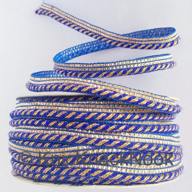 Wholesale Royal Blue / Black And Gold Stripes Piping Cord trim With Glitter Gold Piping, Approx. 10 mm wide, 9 Yards Trim